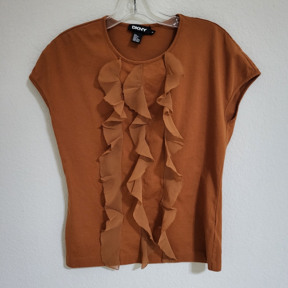 DKNY Women's Rust Ruffle Top